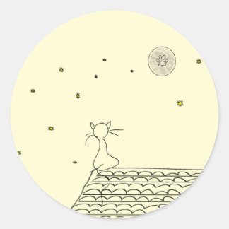 Cat starring at the moon classic round sticker