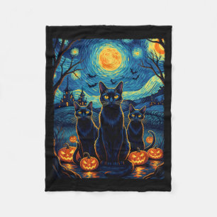 Cat Starry Night Halloween Black Cats Lover Women Fleece Blanket