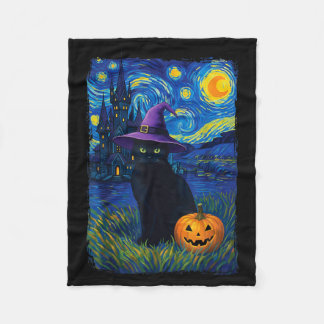 Cat Starry Night Halloween Fleece Blanket