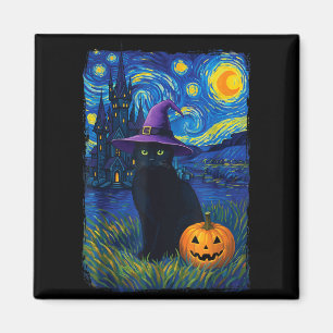 Cat Starry Night Halloween Magnet