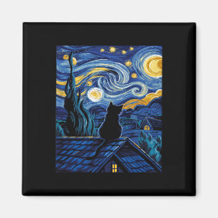Cat Starry Night Van Gogh Cat Art Lover Funny Cat  Magnet