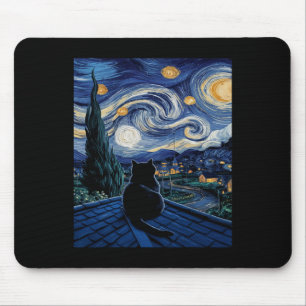 Cat Starry Night Van Gogh Cat Art Lover Funny Cat  Mouse Pad
