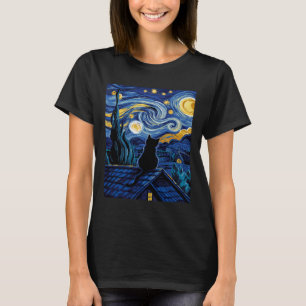 Cat Starry Night Van Gogh Cat Art Lover Funny Cat  T-Shirt