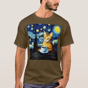 Cat Starry Night Van Gogh Cat Coffee Cat Lover Ar T-Shirt