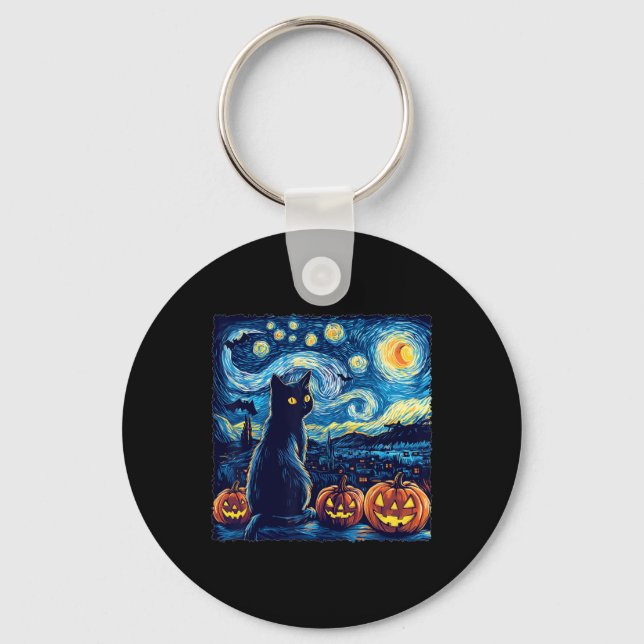 Cat Starry Night Van Gogh Cat For Cat Lover Cat Da Key Ring (Front)