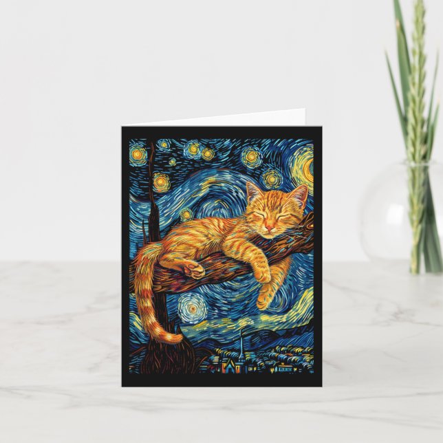 Cat Starry Night Van Gogh Cat For Cat Lover Cat Mo Card (Front)