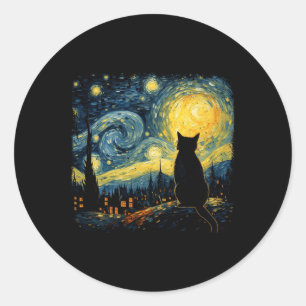 Cat Starry Night Van Gogh Cat For Cat Lover Cat Mo Classic Round Sticker