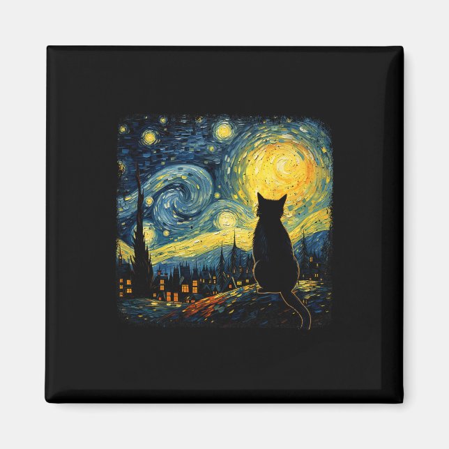 Cat Starry Night Van Gogh Cat For Cat Lover Cat Mo Magnet (Front)