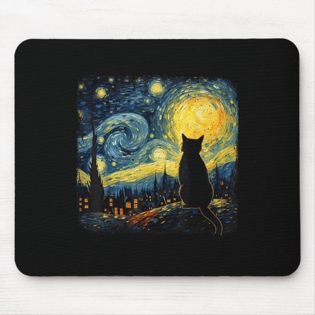 Cat Starry Night Van Gogh Cat For Cat Lover Cat Mo Mouse Pad (Front)
