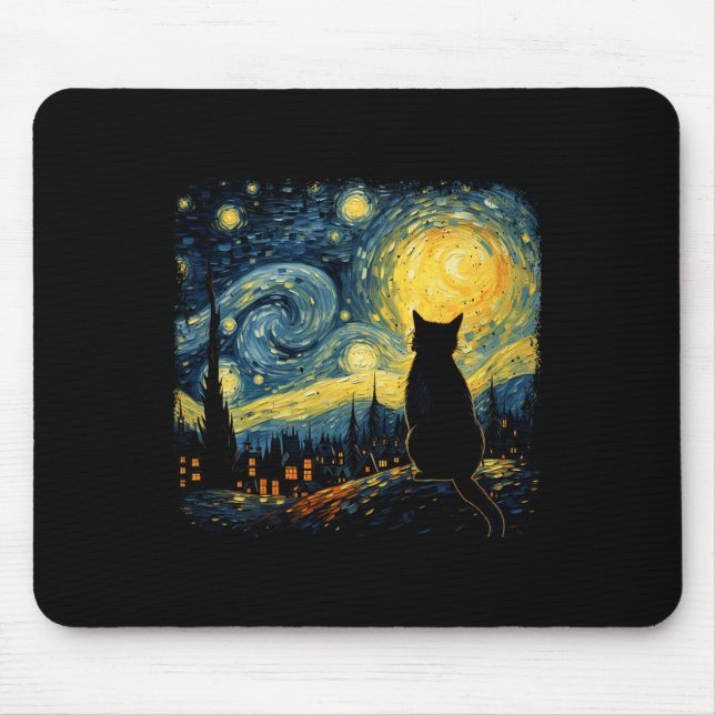 Cat Starry Night Van Gogh Cat For Cat Lover Cat Mo Mouse Pad (Front)