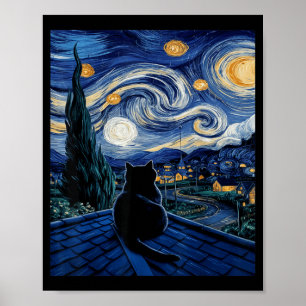 Cat Starry Night Van Gogh Cat for Cat Lover Cat Poster