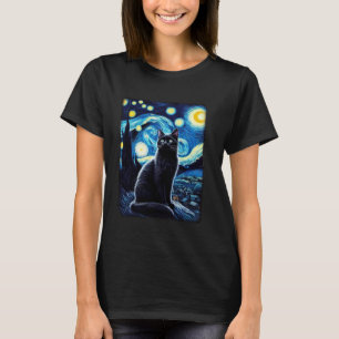 Cat starry night van gogh cat for cat lover Gift   T-Shirt