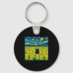 Cat Starry Night Van Gogh Cat For Cat Lover Key Ring