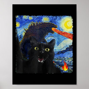 Cat Starry Night Van Gogh Cat For Cat Lover Poster
