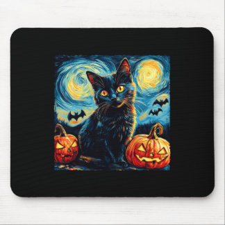 Cat Starry Night Van Gogh Cat Lover Pumpkins Bats  Mouse Pad
