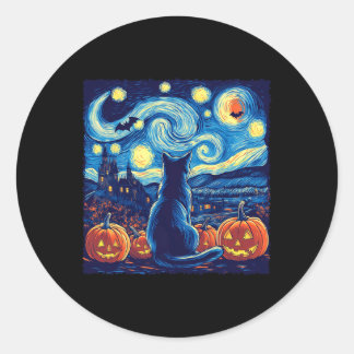 Cat Starry Night Van Gogh Cat Lovers Bats Pumpkins Classic Round Sticker