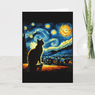 Cat Starry Night Van Gogh Kitty Painting Art Women Card