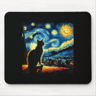 Cat Starry Night Van Gogh Kitty Painting Art Women Mouse Pad