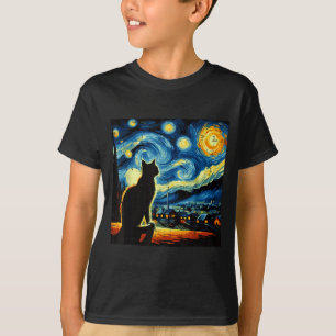 Cat Starry Night Van Gogh Kitty Painting Art Women T-Shirt