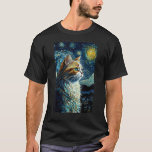 Cat Starry Night Van Gogh Style for Cats Lover Cat T-Shirt