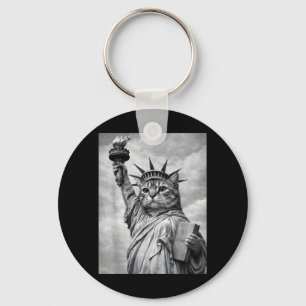 Cat Statue Liberty Funny Freedom Cat White Black Key Ring