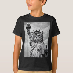 Cat Statue Liberty Funny Freedom Cat White Black T-Shirt
