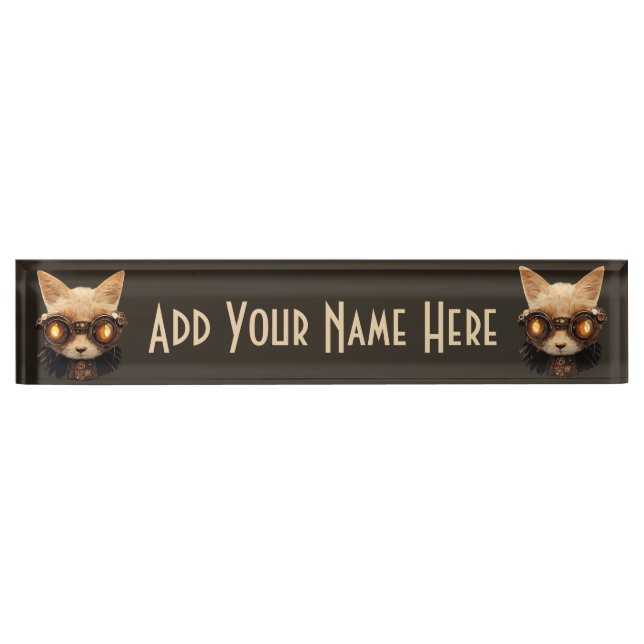 Cat Steampunk Gothic Retro Kitty Portrait Nameplate (Front)