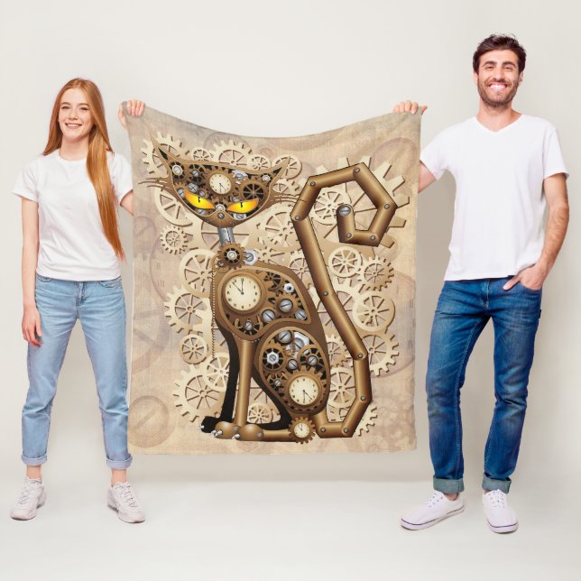 Cat Steampunk Vintage Retro Style Machine  Fleece Blanket (In Situ)