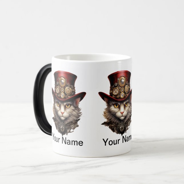 Cat Steampunk with red top hat Magic Mug (Front Left)