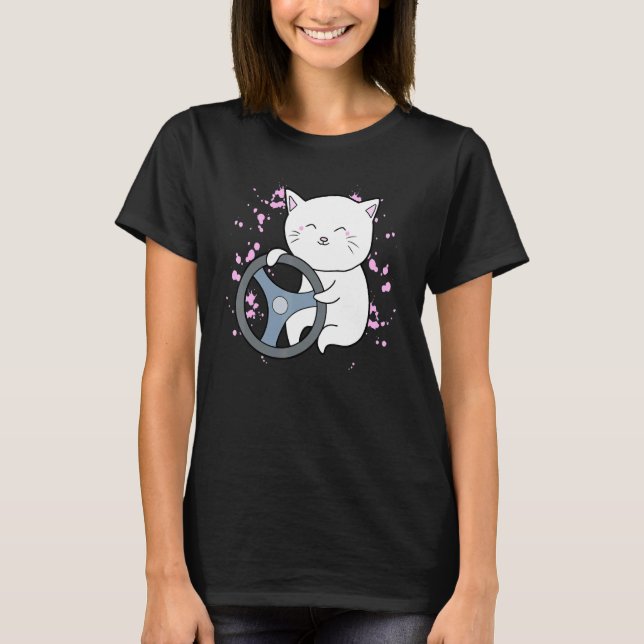 cat steering wheel driver handlebar driving a car  T-Shirt (Front)