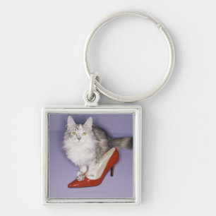 Cat stepping into high heel key ring