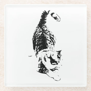 Cat Steps Through Fall Shadows Glass Coaster