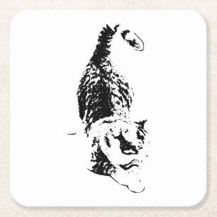 Cat Steps Through Fall Shadows Square Paper Coaster