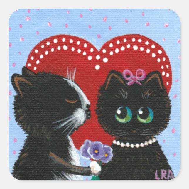 Cat Stickers Cute Black Flowers Creationarts (Front)
