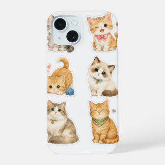 Cat Stickers Pattern iPhone 15 Case