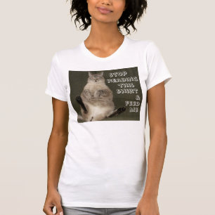 Cat STOP READING SHIRT & FEED ME Womens Petite Tee