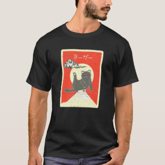 Cat Stretch Leg Up Mt Fuji Distressed Style Japane T-Shirt