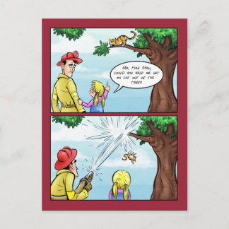 Cat Stuck In Tree Cartoon Postcard
