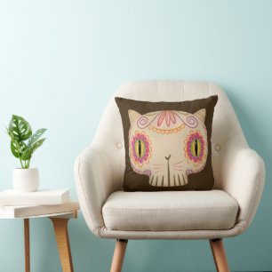 Cat Sugar Skull Catrina - Day of the Dead Cushion