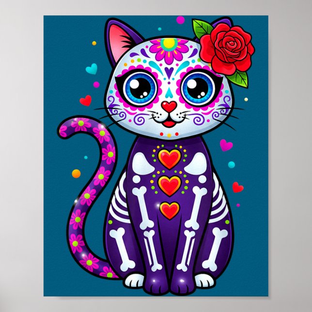 Cat Sugar Skull Cute Cat For Cat Lover Cat-m  Poster (Front)