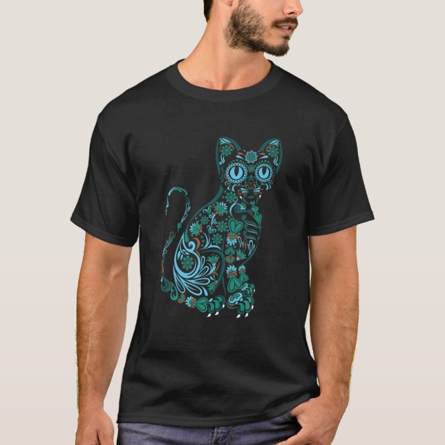 Cat Sugar Skull Earth Day Kitten Lover T-Shirt (Front)