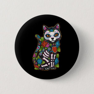Cat Sugar Skull Mexico Calavera Dia De Los Muertos 6 Cm Round Badge