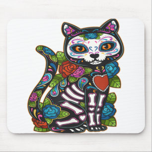 Cat Sugar Skull Mexico Calavera Dia De Los Muertos Mouse Pad