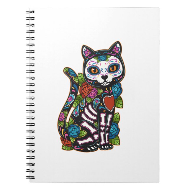 Cat Sugar Skull Mexico Calavera Dia De Los Muertos Notebook (Front)