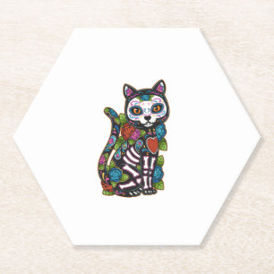 Cat Sugar Skull Mexico Calavera Dia De Los Muertos Paper Coaster