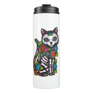 Cat Sugar Skull Mexico Calavera Dia De Los Muertos Thermal Tumbler