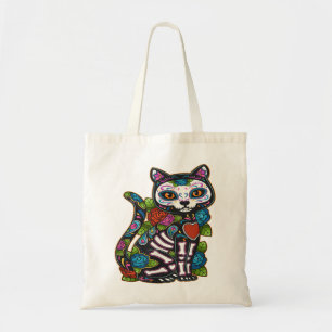 Cat Sugar Skull Mexico Calavera Dia De Los Muertos Tote Bag