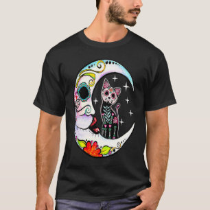 Cat Sugar Skull Moon Dia de Los Muertos Day of The T-Shirt