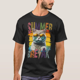 Cat Summer Break Cute Kitten Beach Summer Vacation T-Shirt