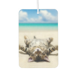 Cat Sunbathing at the Beach Car Air Freshener